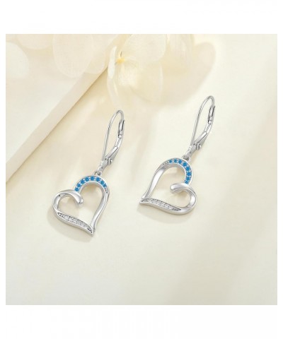 Heart Earrings Silver Heart Pendant Earrings Cubic Zirconia Leverback Jewelry For Women sapphire $25.30 Earrings