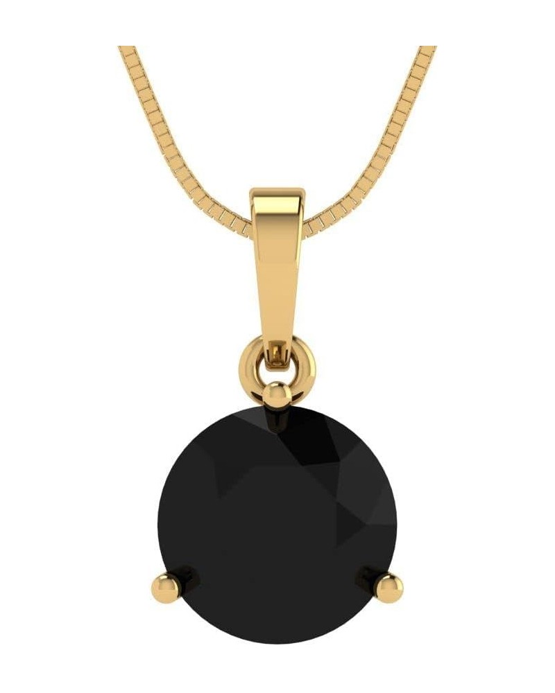 2.1 ct Round Cut Genuine Natural Black Onyx Martini Style Solitaire Pendant Necklace With 18" Gold Chain Box 18K Yellow Gold ...