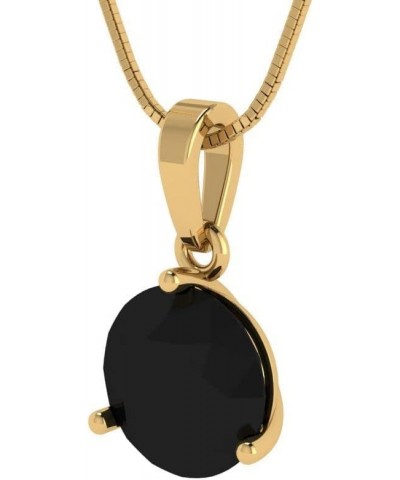 2.1 ct Round Cut Genuine Natural Black Onyx Martini Style Solitaire Pendant Necklace With 18" Gold Chain Box 18K Yellow Gold ...