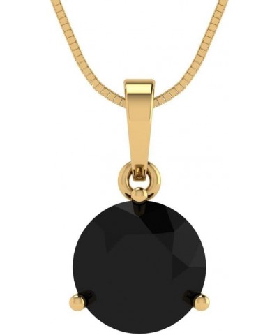 2.1 ct Round Cut Genuine Natural Black Onyx Martini Style Solitaire Pendant Necklace With 18" Gold Chain Box 18K Yellow Gold ...