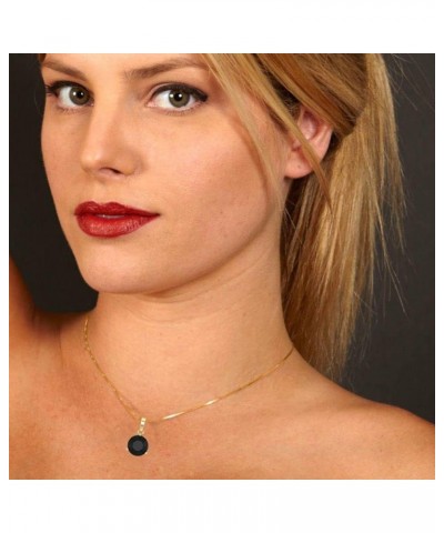 2.1 ct Round Cut Genuine Natural Black Onyx Martini Style Solitaire Pendant Necklace With 18" Gold Chain Box 18K Yellow Gold ...