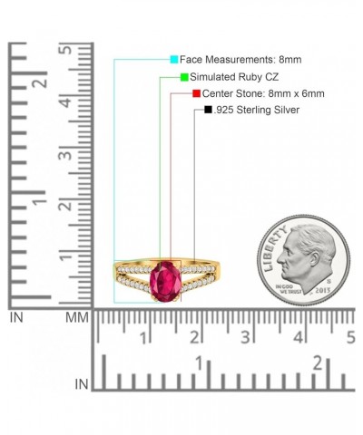 Split Shank Halo Oval Wedding Engagement Ring Round Simulated Cubic Zirconia 925 Sterling Silver Yellow Tone, Simulated Ruby ...