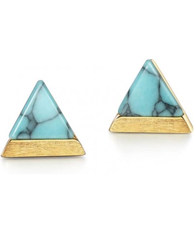 18K Gold Plated S925 Turquoise Stud Earrings Sterling Silver Triangle Cut Brushed Finish Fine Jewelry for Women Turquoise $9....