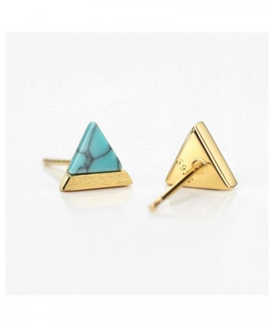 18K Gold Plated S925 Turquoise Stud Earrings Sterling Silver Triangle Cut Brushed Finish Fine Jewelry for Women Turquoise $9....