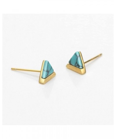 18K Gold Plated S925 Turquoise Stud Earrings Sterling Silver Triangle Cut Brushed Finish Fine Jewelry for Women Turquoise $9....