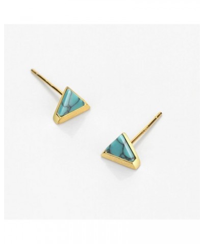 18K Gold Plated S925 Turquoise Stud Earrings Sterling Silver Triangle Cut Brushed Finish Fine Jewelry for Women Turquoise $9....