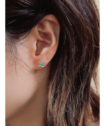 18K Gold Plated S925 Turquoise Stud Earrings Sterling Silver Triangle Cut Brushed Finish Fine Jewelry for Women Turquoise $9....