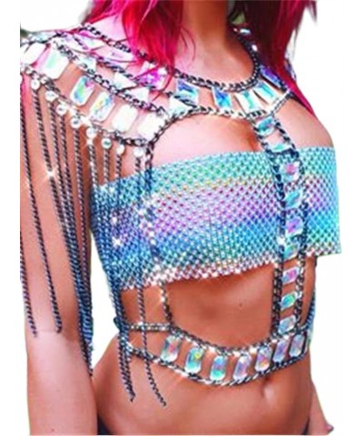 Rhinestone Sexy Body Chain Crystal Tassel Bra Chain Summer Beach Bikini Chain Rave Nightclub Party Body Jewelry for Women and...