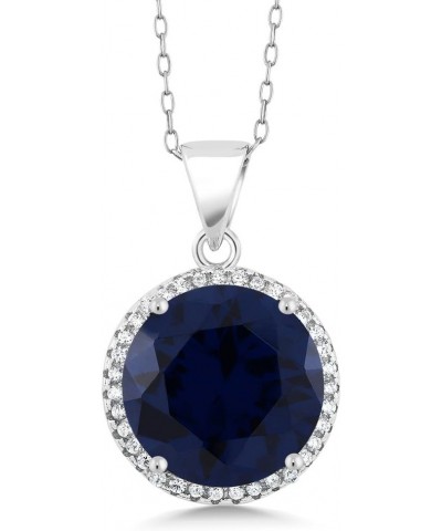 925 Sterling Silver Blue Simulated Sapphire Pendant Necklace For Women (9.00 Cttw, 13MM Round, with 18 Inch Silver Chain) $31...