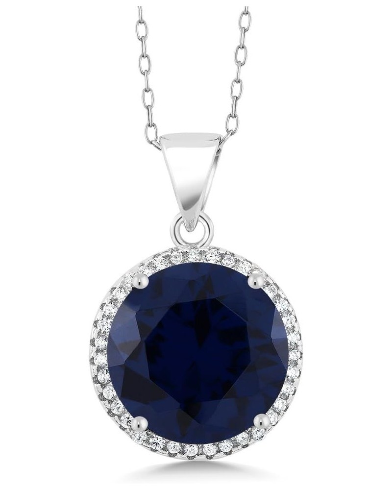 925 Sterling Silver Blue Simulated Sapphire Pendant Necklace For Women (9.00 Cttw, 13MM Round, with 18 Inch Silver Chain) $31...