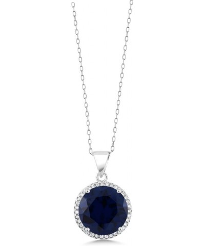 925 Sterling Silver Blue Simulated Sapphire Pendant Necklace For Women (9.00 Cttw, 13MM Round, with 18 Inch Silver Chain) $31...