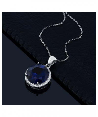 925 Sterling Silver Blue Simulated Sapphire Pendant Necklace For Women (9.00 Cttw, 13MM Round, with 18 Inch Silver Chain) $31...