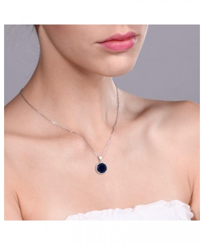 925 Sterling Silver Blue Simulated Sapphire Pendant Necklace For Women (9.00 Cttw, 13MM Round, with 18 Inch Silver Chain) $31...