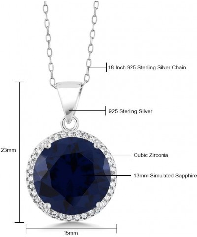 925 Sterling Silver Blue Simulated Sapphire Pendant Necklace For Women (9.00 Cttw, 13MM Round, with 18 Inch Silver Chain) $31...