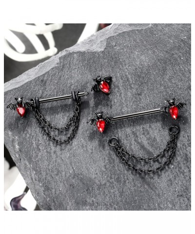 Chain Nipple Rings 14G Bat Nipple Jewelry for Women Surgical Steel 316L Black Nipple Barbell Clear Red CZ Halloween Dangle Ni...