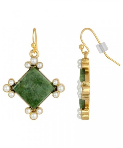 1928 Jewelry Women's Gold Tone Green Aventurine Gemstone Faux Pearl Drop Earrings $17.76 Earrings