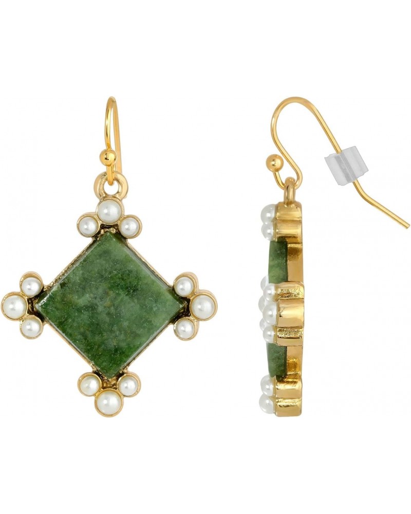 1928 Jewelry Women's Gold Tone Green Aventurine Gemstone Faux Pearl Drop Earrings $17.76 Earrings