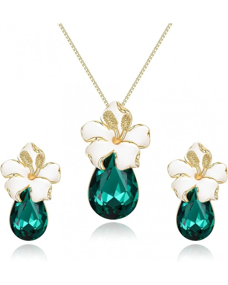 Austrian Crystal Gold-Tone Leaf Orchid Necklace Earrings Jewelry Sets for Women Girls, Valentine's Day/Mother's Day/Christmas...