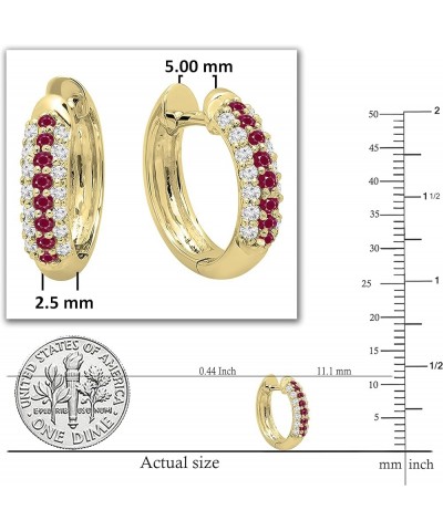 Round Gemstone & White Diamond Pave Set Hinged Post Huggies Hoop Earrings for Her in Gold 14K - Metal Stamp Yellow Gold Ruby ...