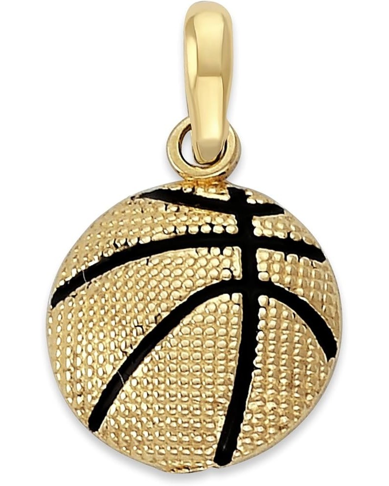 Basketball Pendant Necklace in Solid 14k Gold, Black Enamel, Made in America Pendant Only Yellow Gold $83.85 Necklaces