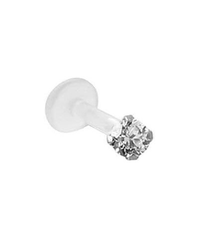 925 Sterling Silver Labret Nose Ring Stud Bioflex Post 3/16, 1/4, 9/32, 5/16, 3/8 2.5mm CZ 16G or 18G 18G - Clear - 1/4" Labr...