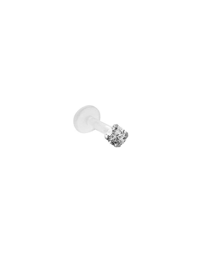 925 Sterling Silver Labret Nose Ring Stud Bioflex Post 3/16, 1/4, 9/32, 5/16, 3/8 2.5mm CZ 16G or 18G 18G - Clear - 1/4" Labr...