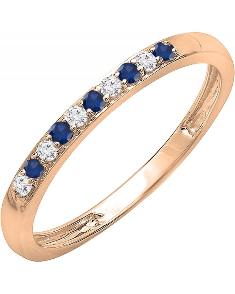 Round Blue Sapphire & White Diamond Alternate Stone Wedding Band for Women in 10K Gold 9 Rose Gold $137.13 Bracelets