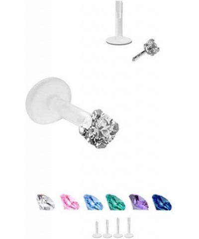 925 Sterling Silver Labret Nose Ring Stud Bioflex Post 3/16, 1/4, 9/32, 5/16, 3/8 2.5mm CZ 16G or 18G 18G - Clear - 1/4" Labr...