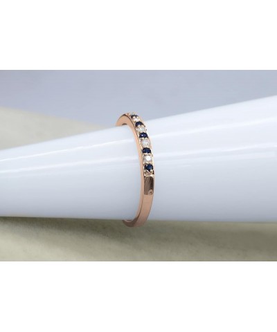 Round Blue Sapphire & White Diamond Alternate Stone Wedding Band for Women in 10K Gold 9 Rose Gold $137.13 Bracelets