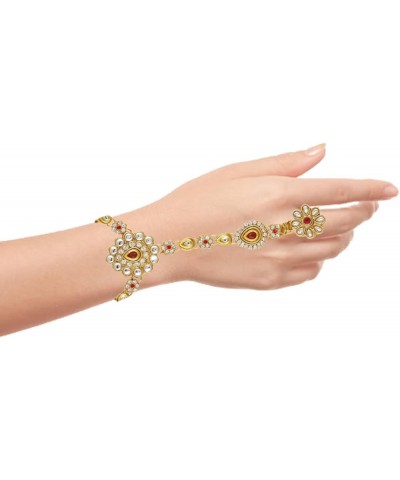 Indian Bollywood Crystal Kundan Finger Ring Link Chain Wedding Bridal Bracelet Hand Harness Slave Bracelet Gift Jewelry Style...