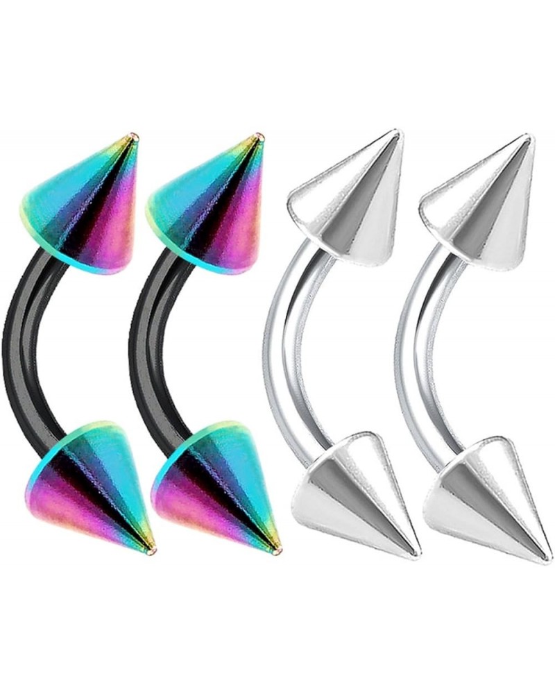 4pcs 16g Curved Barbell Cartilage Lip Tragus Eyebrow Forward Helix Conch Daith Earring Vertical Labret Spike - Pick Size 4 Pc...