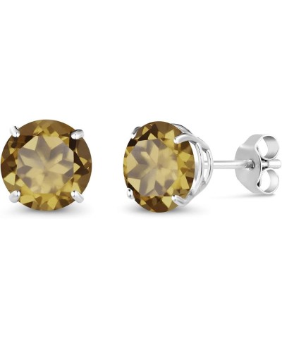 10K White Gold Round 7MM Gemstone Birthstone Stud Earrings For Women Whiskey Quartz $32.55 Others