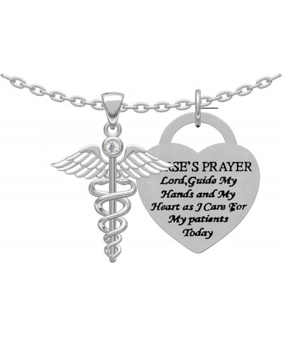 Sterling Silver CZ Caduceus Angel Heart Nursing Pendant Necklace (Available Chain Length 16"- 18"- 20" - 22") 22.0 Inches $10...