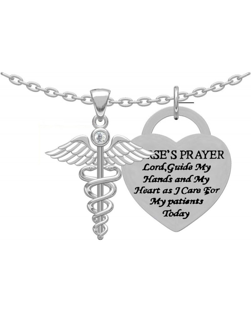 Sterling Silver CZ Caduceus Angel Heart Nursing Pendant Necklace (Available Chain Length 16"- 18"- 20" - 22") 22.0 Inches $10...