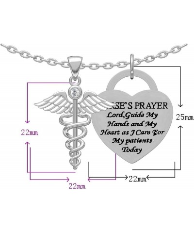 Sterling Silver CZ Caduceus Angel Heart Nursing Pendant Necklace (Available Chain Length 16"- 18"- 20" - 22") 22.0 Inches $10...