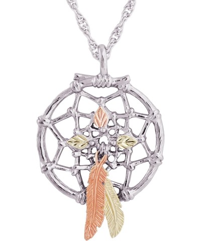 Dream Catcher Pendant Necklace, Sterling Silver, 12k Green and Rose Gold Black Hills Gold Motif, 18 $76.46 Necklaces