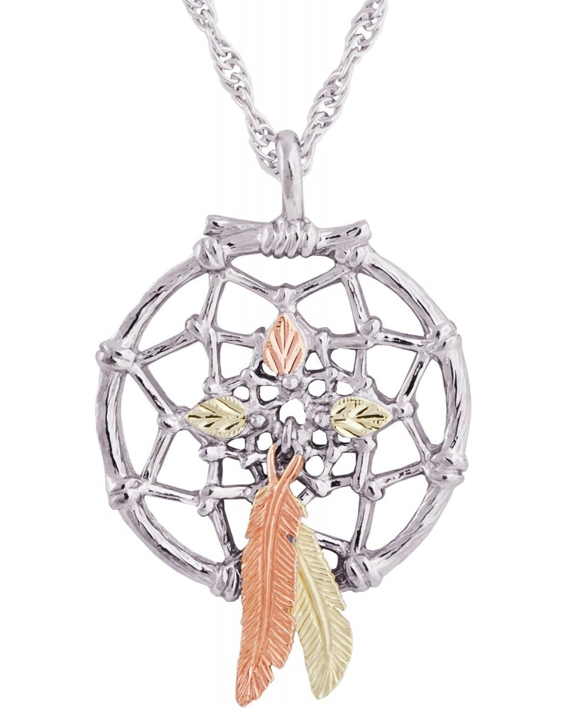 Dream Catcher Pendant Necklace, Sterling Silver, 12k Green and Rose Gold Black Hills Gold Motif, 18 $76.46 Necklaces