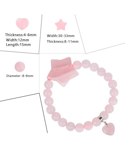 Crystal Bracelet for Women Healing Stone Bracelet 8mm Beads Energy Heart Charm Jewelry Star & Rose Quartz $10.35 Bracelets