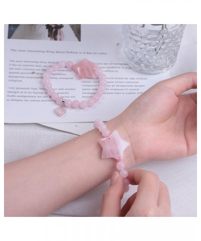 Crystal Bracelet for Women Healing Stone Bracelet 8mm Beads Energy Heart Charm Jewelry Star & Rose Quartz $10.35 Bracelets