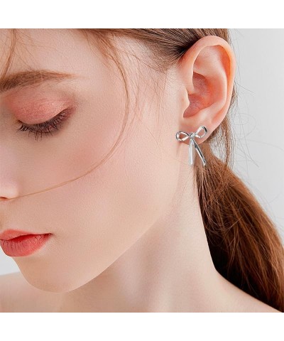 Trendy Jewelry Long Tassel Bow Earrings for Women Dangle Drop Earrings Bow Knot sliverM $5.93 Earrings