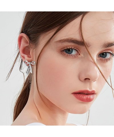 Trendy Jewelry Long Tassel Bow Earrings for Women Dangle Drop Earrings Bow Knot sliverM $5.93 Earrings