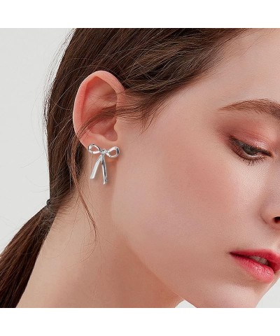 Trendy Jewelry Long Tassel Bow Earrings for Women Dangle Drop Earrings Bow Knot sliverM $5.93 Earrings