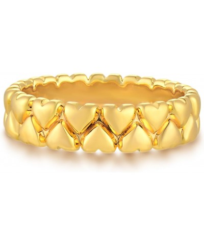 Gold Heart Ring for Women Double Row 14K Gold Plated Minimalist Stack 5MM Wide Band Finger Jewelry Size 6-8 $9.68 Rings