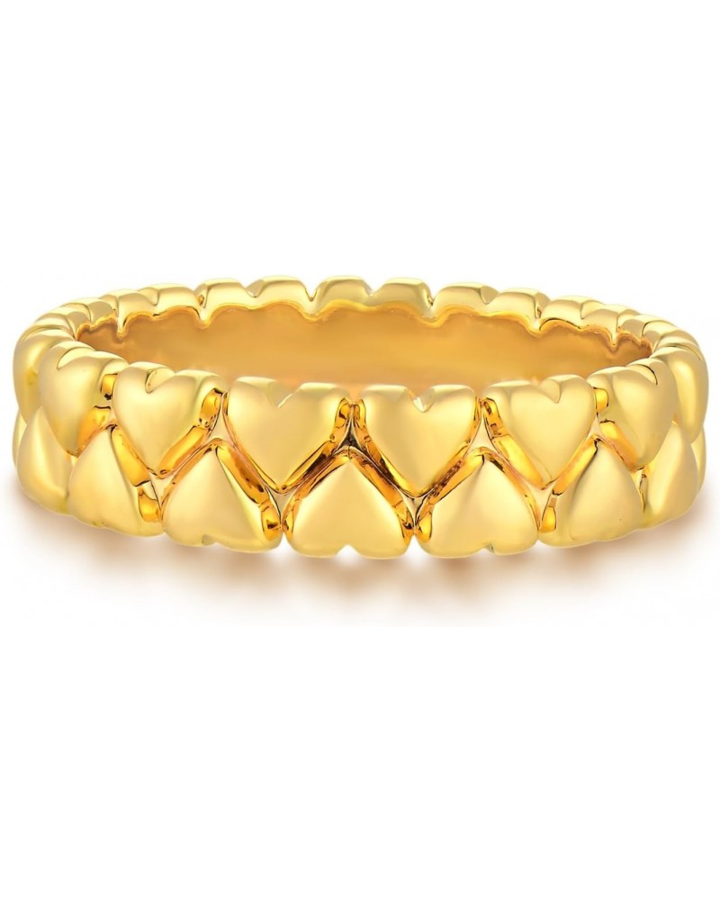 Gold Heart Ring for Women Double Row 14K Gold Plated Minimalist Stack 5MM Wide Band Finger Jewelry Size 6-8 $9.68 Rings