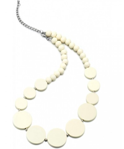 White Wood Circle Disc Beads Chain Choker Collar Statement Necklace, Dress Party Event, Unique $11.39 Necklaces