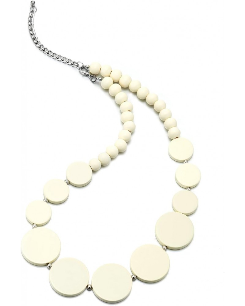 White Wood Circle Disc Beads Chain Choker Collar Statement Necklace, Dress Party Event, Unique $11.39 Necklaces