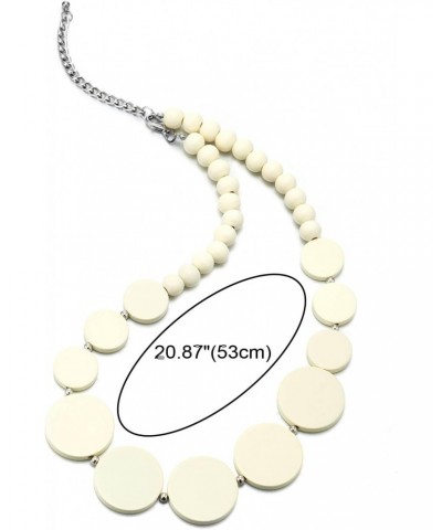 White Wood Circle Disc Beads Chain Choker Collar Statement Necklace, Dress Party Event, Unique $11.39 Necklaces