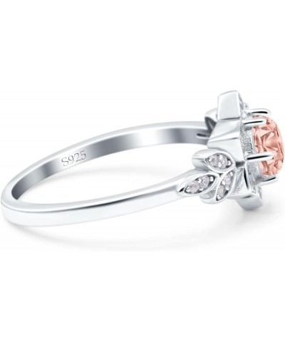 Halo Art Deco Cluster Floral Wedding Engagement Ring Round Simulated Cubic Zirconia 925 Sterling Silver Simulated Morganite C...