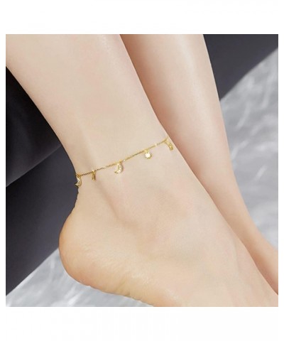 Dainty Star and Moon Anklet 925 Sterling Silver CZ Crystal Adjustable Dangle Charm Beach Foot Anklets Bracelet Summer Foot Je...