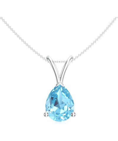 Natural Aquamarine Teardrop Pear Shaped Pendant with Diamond for Women in Sterling Silver / 14K Solid Gold Sterling Silver $5...